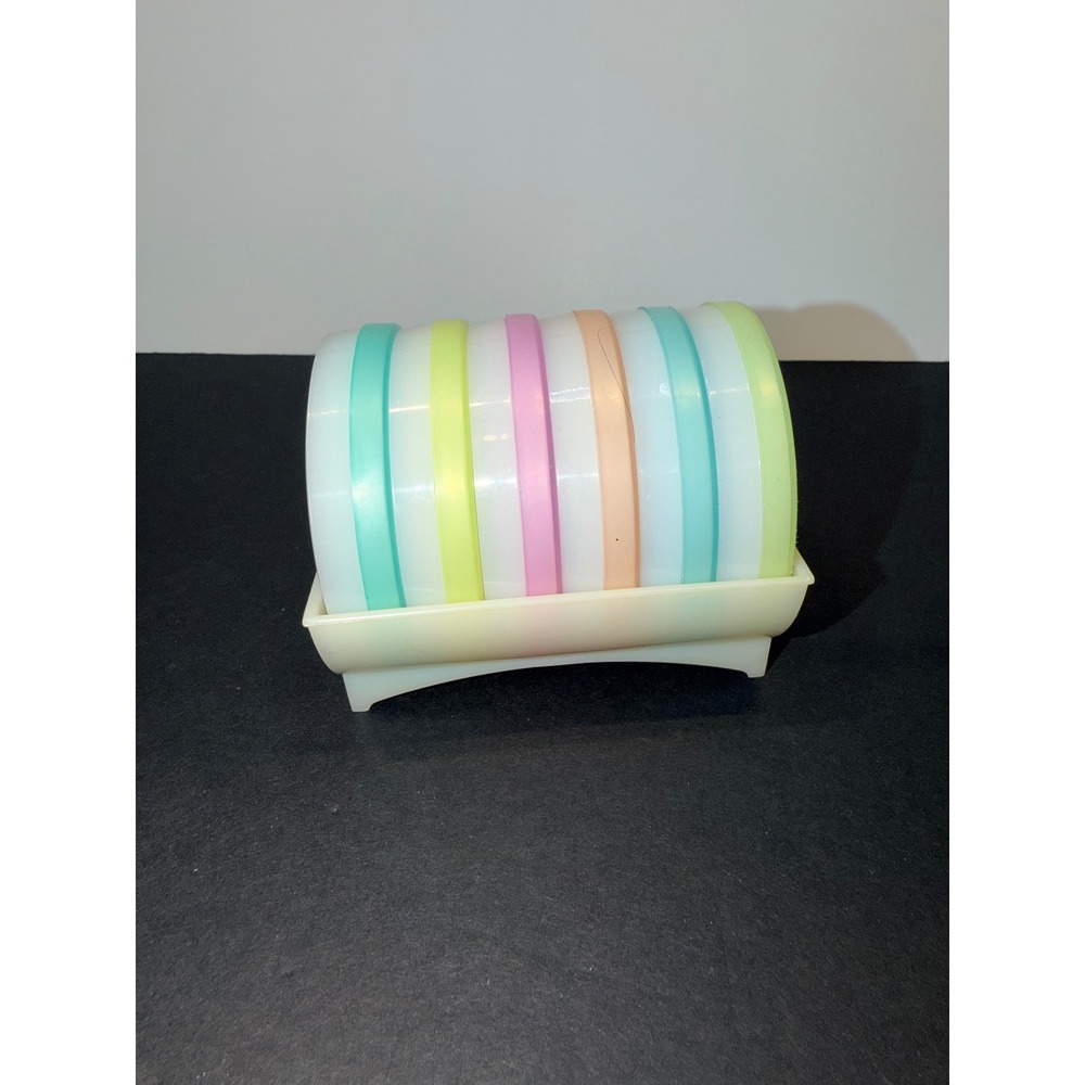 6 Vintage Tupperware Pastel Wagon Wheel Coaster Caddy Round Plastic USA Made